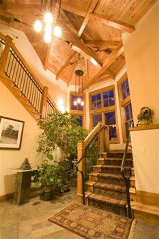 Staircase with Timbered Ceiling